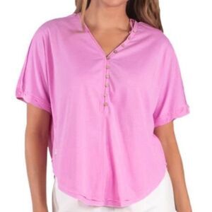 NWT Simply Southern Women's Knit Henley Top‎ Bubblegum Pink Size XXL